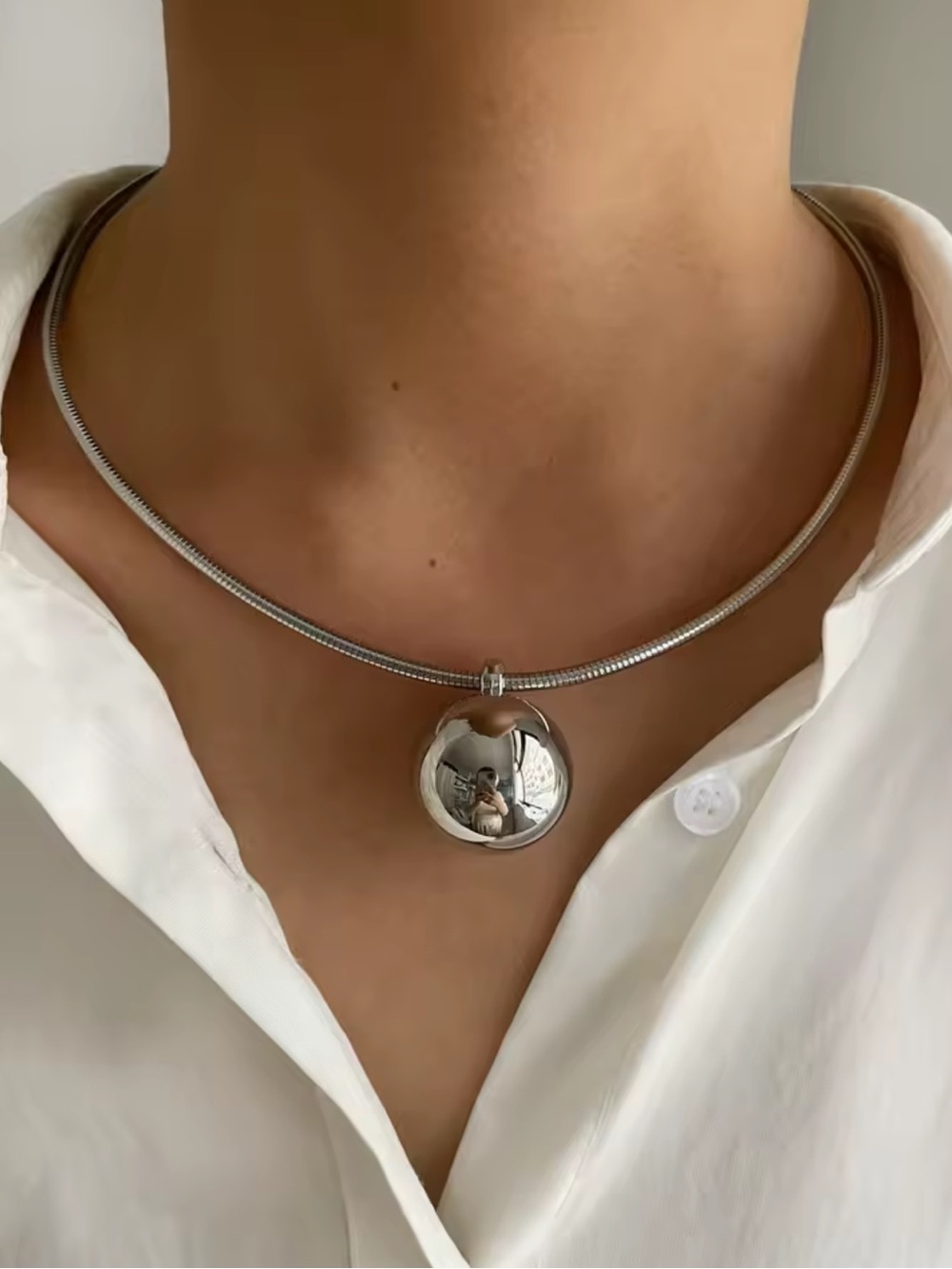 Celeste Orb Collar Necklace – Sculptural Liquid Silver Statement Choker